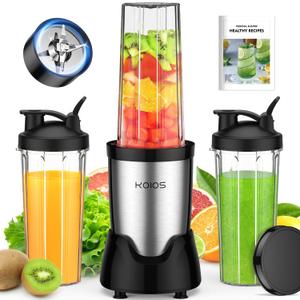KOIOS Blender for Smoothies, Personal Blender for Shakes and Smoothies with 3 * 22oz To-Go Cups,22000 RPM Smoothie Maker, Detachable 6-leaf Blade Portable Blenders for kitchen, Black