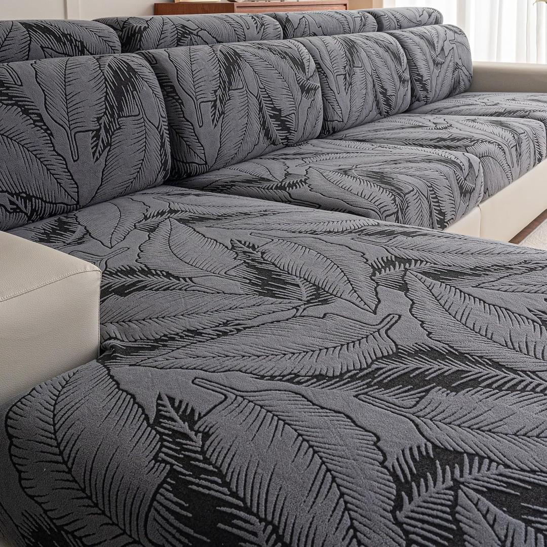 Cgeluy Sofa Cover Washable Sectional Couch Covers Sofa Slipcovers for 3 Cushion Couch Pet Friendly L Shaped Couch Protector Leaf Printed Covers for Dogs (25"D x 25"W x 8"H)