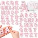 Yungyan 104 Pcs Pearl Letter Patches Self Adhesive 4 Sets A-z Pearl English Rhinestone Alphabet Bling Glitter Sticker for DIY Clothes Bags Hats Phone Backpacks (Pink)