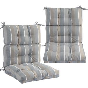 FUNHOME Outdoor High Back Chair Cushions Set of 2,Reversible Lawn Chair Cushion 44 x22 inch,Water Resistant Tufted Adirondack Chair Cushion,for Garden Rocking Chair,Patio Furniture(Gray Stripe), Seat:22"x20"x4",Back:22"x24"x4"