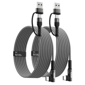 100W Fast USB C Charger Cable Right Angle, USB A/C to USB C Cable, 90 Degree Type C Braided Charging Cord for iPhone 17 16 15 Series,Samsung UItra S25 S24,MacBook (2, Black, 10ft) (Grey)