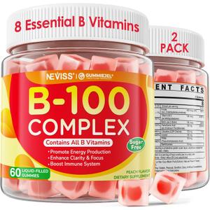 2 Pack Super Vitamin B Complex Gummies - Methylated B Complex for Women & Men, All B Vitamins, Methyl B12, Methylfolate, Vitamin C, Choline, Inositol, PABA for Energy, Brain & Immune, 0g Sugar, Vegan