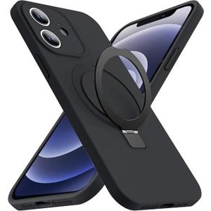 Designed for iPhone 12 Case with Magnetic Invisible Stand Compatible with MagSafe Military-Grade Protection Shockproof Silicone iPhone 12 Phone Cases for Women Men 6.1'' 2020,Black, Mother Gift
