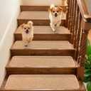 9.5x36 Inch Stair Treads for Wooden Steps Indoor(15-Pack) Non Slip Adhesive Peel and Stick Carpet Stair Treads, Washable & Reusable Stair Runner Rugs for Kids Elders and Pets-Khaki