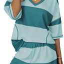 Ekouaer Two Piece Sets for Women Summer Lounge Sets 2026 Striped Shirts and Shorts Set Oversized Matching Outfit, Size: M