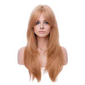 Rugelyss Long Wavy Strawberry Blonde Wigs for Women, Layered Synthetic Hair Wig with Bangs for Daily Party