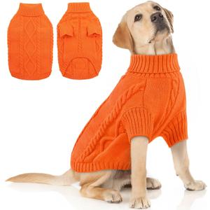 Queenmore XXL Dog Sweaters,Large Dog Sweater for Pitbull Doberman,Warm Turtleneck Knitted Big Pet Sweater for Male Femal Dogs,Extra Large Size Pet Winter Clothes (Orange,2XL)