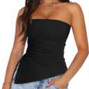 PRETTYGARDEN Womens Tube Top 2025 Summer Trendy Strapless Tops Going Out Outfits Ruched Asymmetrical Bandeau Shirts (XX-Large, Black)