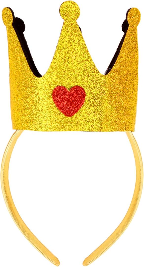 CAVETEE Glitter Headband for Women, Sparkly Princess Headband Hair Accessory for Girls Birthday & Party (Gold+red Heart)