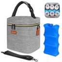 Mancro Baby Bottle Bag with Insulated Cooler, Fits 6 Baby Bottles Up to 9 Ounce with Ice Pack, Breastmilk Cooler Bag with Adjustable Shoulder Strap for Easy Carrying, Grey