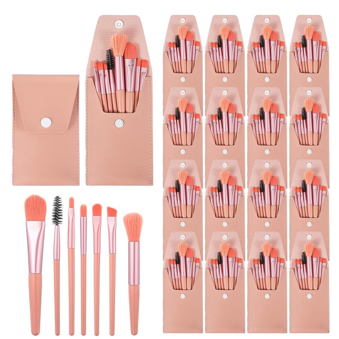 20 Set Travel Size Makeup Brushes Set Mini Face Make up Brushes with Bag for Makeup Party Favors Wedding Bridal Shower Bridesmaid Gift Favors Party Gift (Pink)