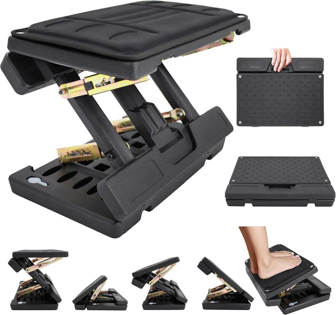 Adjustable Foot Rest Under Desk - Ergonomic Office Foot Stool with Massage, Leg Rest for Desk, Anti-Slip Design for Home & Work, Improves Posture (Black)