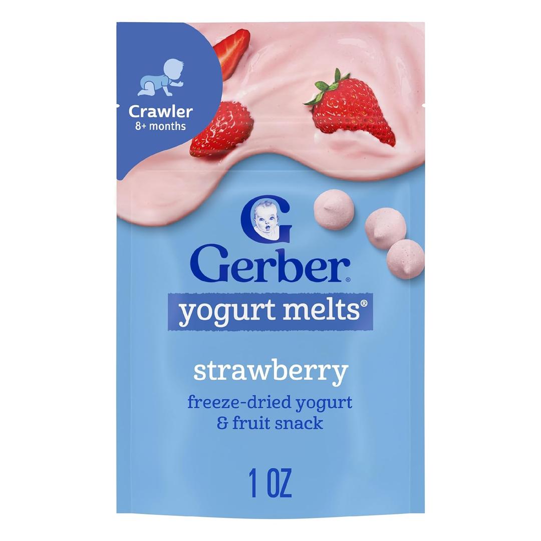 Gerber Stage 3 Baby Food Snacks, Strawberry Yogurt Melts, Freeze Dried Yogurt and Fruit Snacks for Babies, Baby Led Feeding, 7-Pack (EXP 07/21/26)