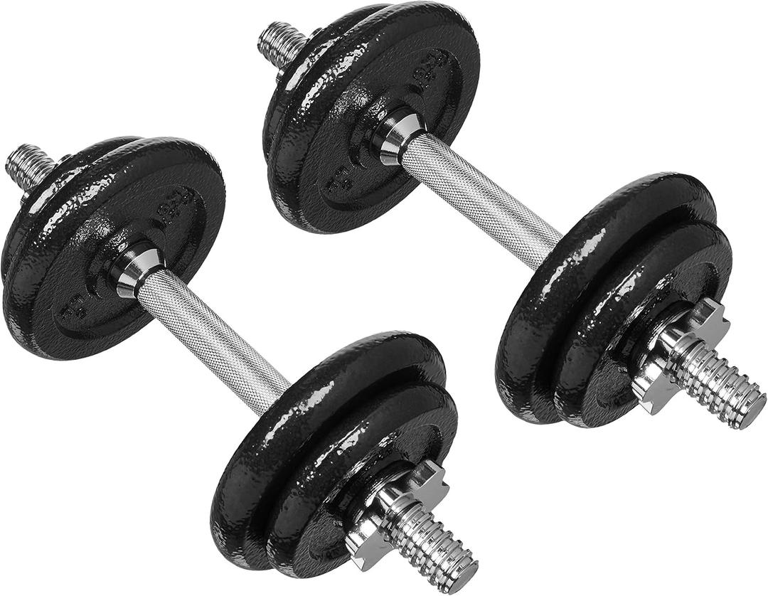 Amazon Basics Adjustable Dumbbell Hand Weight Set with Storage Case, Portable, Secure, 38 Pounds, Black