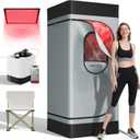 Portable Infrared Sauna Box for Home with 3L 1200W Steamer, Big Folding Chair, 99 Mins Timer, 9 Levels, Steam Sauna Tent with 660nm + 850nm Red Light Therapy, for Home Spa Detoxification