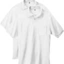 Hanes Men's Short-Sleeve Jersey Pocket Polo (Pack of 2) (3X-Large, White)