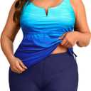 Women's Plus Size Tankini Swimsuit - Two Piece Bathing Suit with Shorts 2025 V-Wired Tummy Control Swimwear Blue Gradient Size 16 Plus