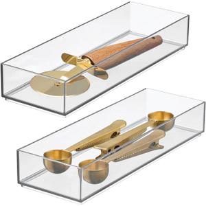 iDesign Clarity Drawer, Kitchen and Bathroom Organization Silverware, Spatulas, Gadgets, Large-Set of 2 (Clear)