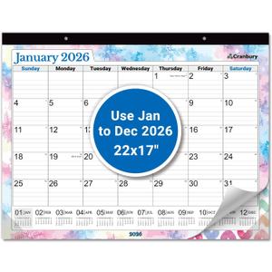 CRANBURY Large 22x17 Desk Calendar 2026, Use January to Dec 2026 as Big Deskpad Calendar or Extra Large Hanging Wall Planner, Colorful Seasonal Designs, Includes Stickers
