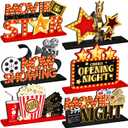 6 Pcs Movie Night Party Decorations Movie Wooden Table Centerpiece Ticket Star Video Popcorn Table Sign Tabletop Decor for Birthday Party Home Decoration