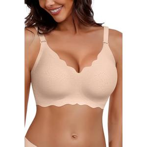 HORISUN Bras for Women No Underwire V Neck Scalloped Wireless Push Up Bra with Soft Support Comfort Seamless Bralettes 3XL