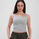 Women's Sleeveless Full Length Ribbed Fitted Racerback Workout Crew High Neck Basic Tank Top - (Grey,L)