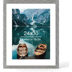 Hongkee 24x30 Frame Wooden Style, 1 Pack - Display 18x24 Posters with Mat | 24 x 30 Poster without Mat, Grey for Wall Mounting for Photos, Artwork; Fits Home, Office & Gallery Wall Decor
