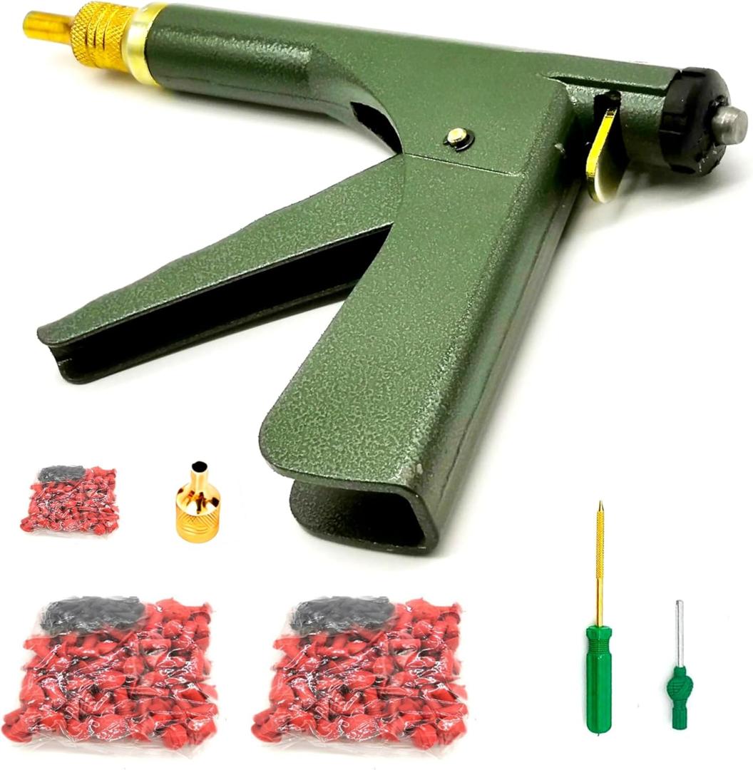 Tire Plug Gun Kit, Tire Repair Patch Kit Heavy Duty, Motorcycle Tubeless Tire Repair Kit with 70 Pcs Mushroom Plugs 70 Pcs Plug Leads, for Tire Punctures Flats on Car Motorcycle Truck