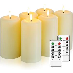 Flameless Candles Battery Operated with Remote and 2/4/6/8 H Timer, 6pcs Flickering Fake Electric Candles for Festival Home Party Decor (D3 x H 6") (Ivory)