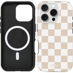 for iPhone 16 Pro Max Case [Compatible with MagSafe] with Checkerboard Design, Cute Magnetic Phone Cover for Women Girls, Slim Shockproof Bumper 6.9 inch