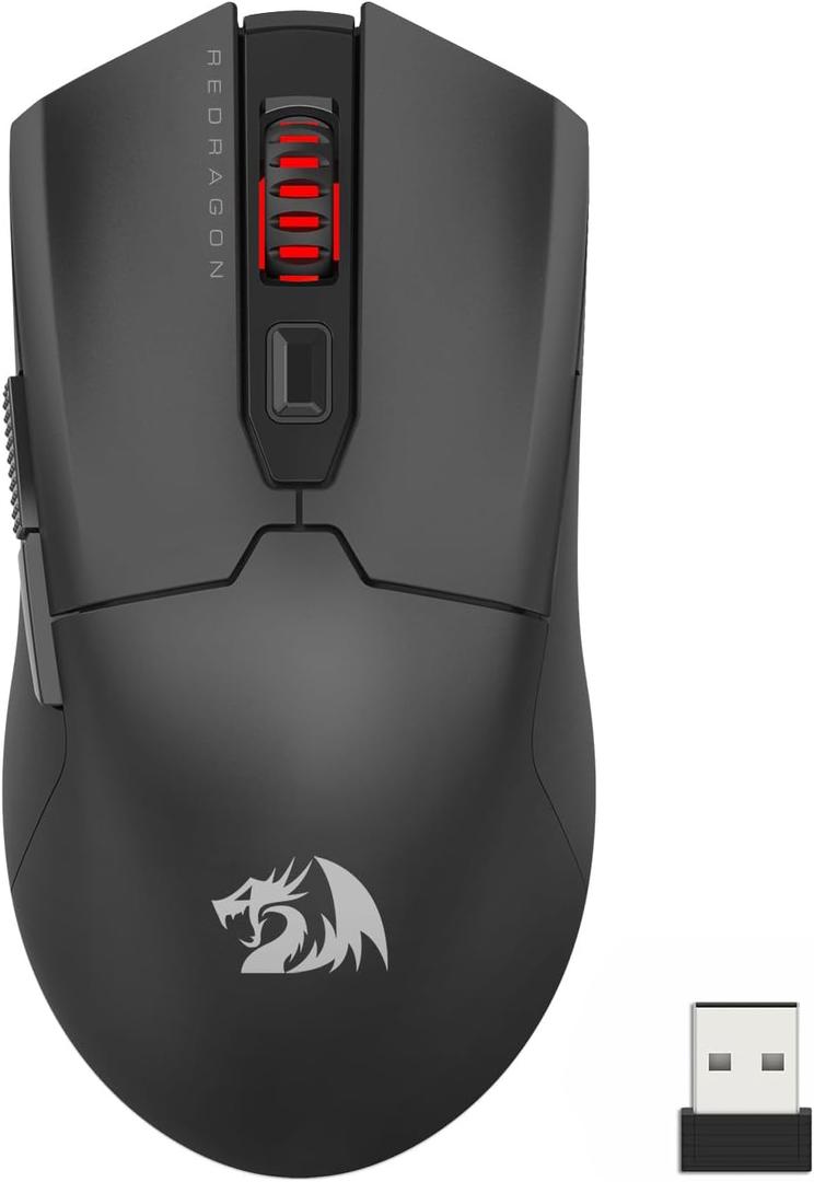 Redragon M995 Pro Wireless Gaming Mouse, 26000 DPI Ergonomic Mouse, BT & 2.4G, 6 Macro Buttons, 51G Ultra Lightweight, Reliable Power Capacity for PC/Mac/Laptop, Black