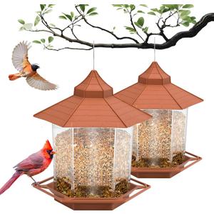 2 Pack Squirrel Proof Bird Feeders Hanging Wild Bird Feeders for Outdoors Attracting Cardinals Finches Goldfinches Outdoor Garden Quick Assembly(2, Brown)