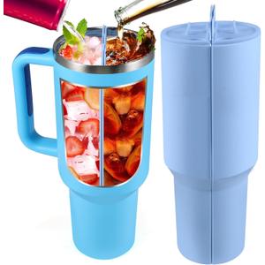 2-in-1 Inner Cup Tray for Stanley 40 OZ, Silicone Cup Divider for Stanley Accessory Dual-sided Drink, Reusable Liner Tray Two Drinks in One Cup (Blue)