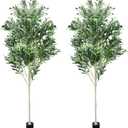 2 Pack Artificial Olive Trees, 6FT Indoor Tall Faux Olive Trees with Planter, Realistic Olive Plants for Home Decor Office Living Room
