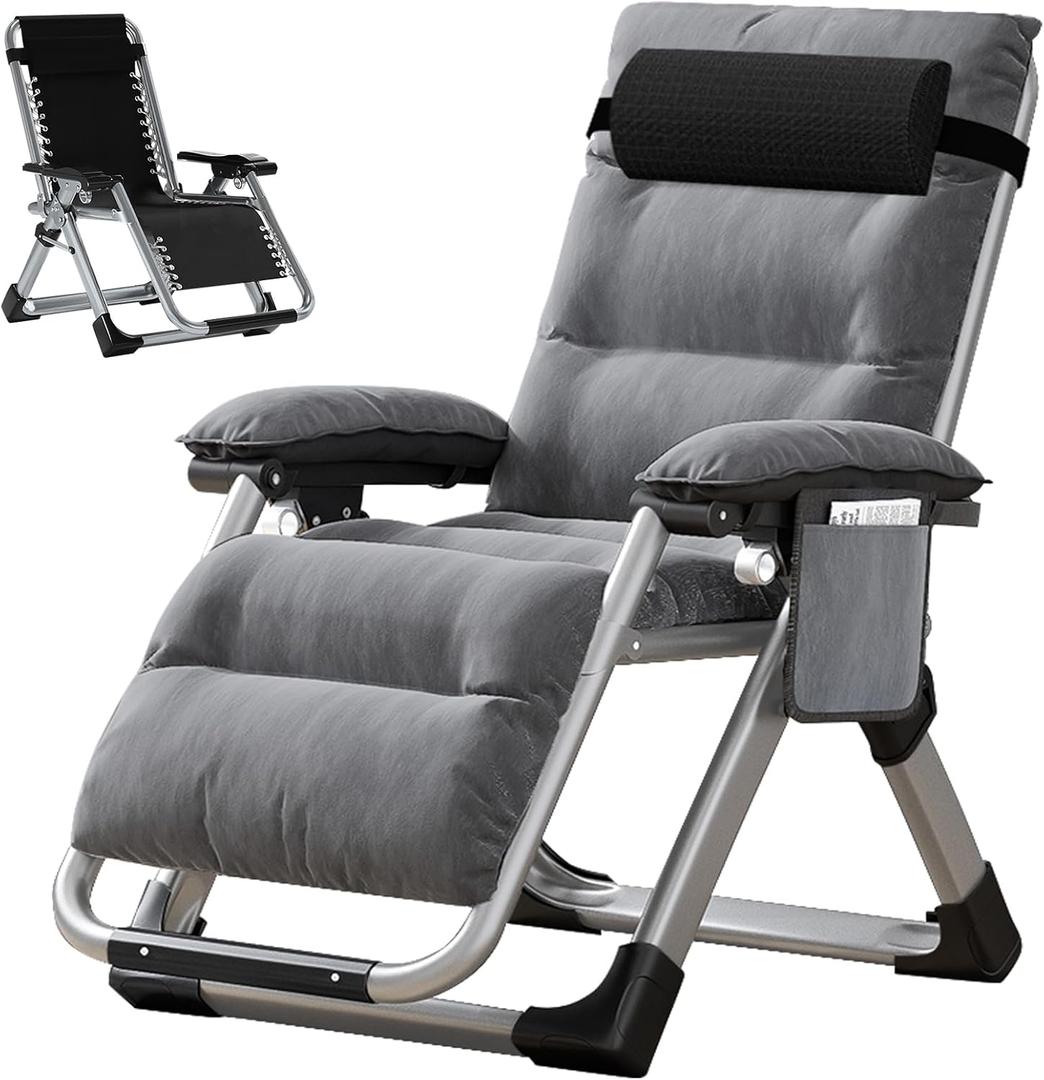 Zero Gravity Chair, Lawn Recliner, Reclining Patio Lounger Chair, Folding Portable Chaise with Detachable Soft Cushion, Cup Holder, Headrest (Modern Gray)