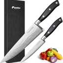2PCS Chef Knife Set, Razor Sharp Japanese Kitchen Knife Set, High Carbon Steel Damascus Pattern Chef's knives, Cooking Knife with Full Tang Handle Design for Home Kitchen