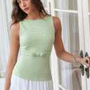 CIDER Gingham Tops for Women Plaid Going Out Tops Sleeveless Cute Tank Bow Summer Shirt (Green, M)
