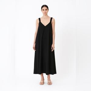 Women's Summer Solid Silk Long Party Dresses Elegant Silk Satin Dress (2XL, Black)