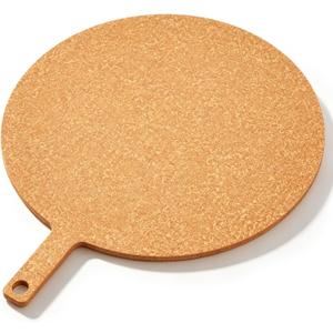 Lounsweer 20" × 16" Round Pizza Board with Handle, Wood Fiber Pizza Peel, Non-slip Cutting & Serving Board, Heavy Duty Wooden Serving Tray for Baking, Charcuterie & Kitchen Use