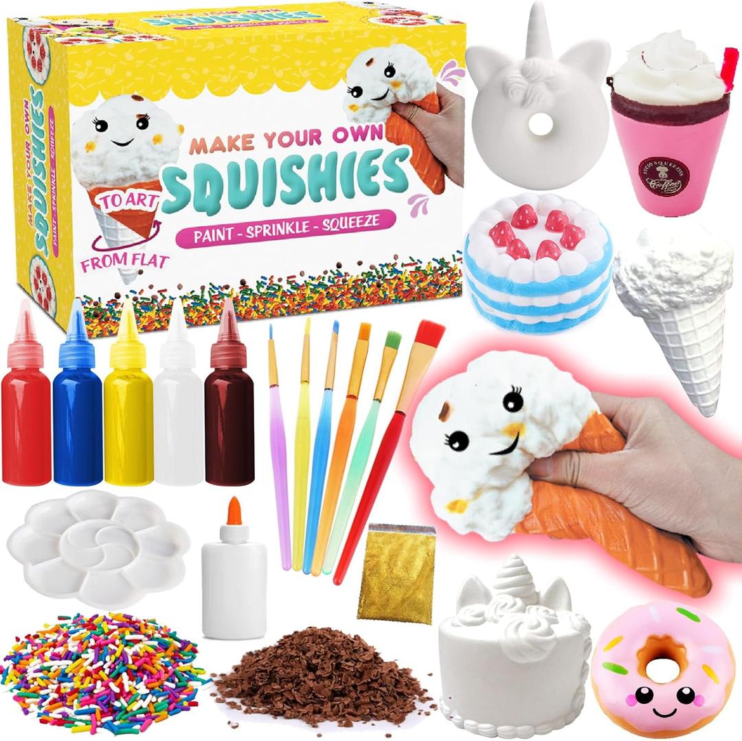 Insnug Paint Your Own Squishies Kit - Sensory Toys Squishy Painting Kit Stress Relief Squishies for Girl Kids Age 4 6 8 10 Slow Rising Squeeze Autism Toys Unicorn Gift Ice Cream Cake Milk Shake Donut (Yellow)