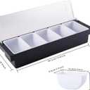 5 Compartment Plastic Dispenser Fruit Veggie Condiment Caddy with LidIce Cooled Condiment Serving Container Chilled Garnish Tray Bar Caddy for Home Work or Restaurant (Black)