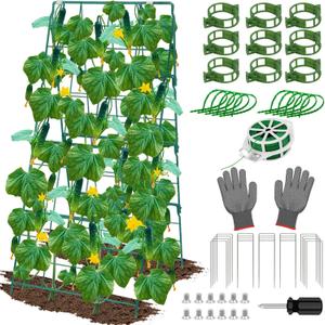 ROADPLUM Cucumber Trellis for Raised Garden Bed, Outdoor Sturdy Metal A-Frame Cucumber Trellis Support for Climbing Plants Vegetables and Fruits with Accessories, Easy installation and Easy Harvesting