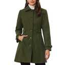 Allegra K Women's Winter Classic Outwear Overcoat with Pockets Single Breasted Pea Coat Large Army Green, Large