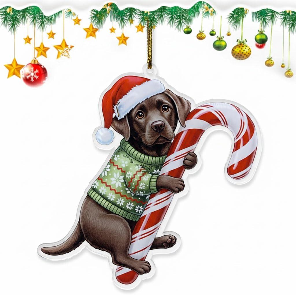 Cute Chocolate Lab Hugging Candy Cane 2D Flat Acrylic Ornament - Christmas Tree Decoration, Unique Animal Keepsake 2025
