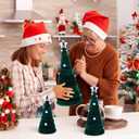 Leitee 3 Pcs Christmas Green Velvet Trees, Cone Table Decorations Modern Christmas Tabletop Centerpieces Trees Winter Decor Tree Tiered Tray with Pearls and Stars for Entryway Mantle Home Farmhouse