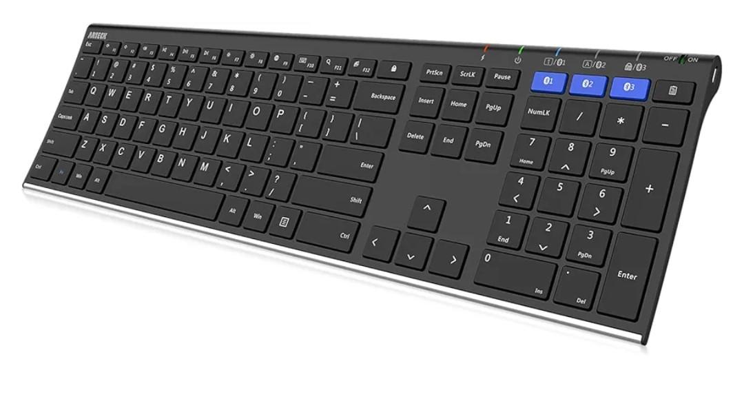 Arteck HB192 Universal Bluetooth Keyboard Multi-Device Stainless Steel Full Size Wireless Keyboard for Windows iOS Android Computer Desktop Laptop Surface Tablet Smartphone Rechargeable Battery
