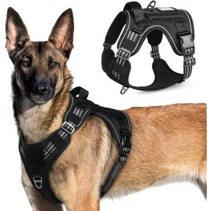 rabbitgoo Tactical Dog Harness for Large Dogs, No Pull Military Service Vest with Handle & Molle, Easy Control for Training Walking, Adjustable Reflective Straps, Black, XL