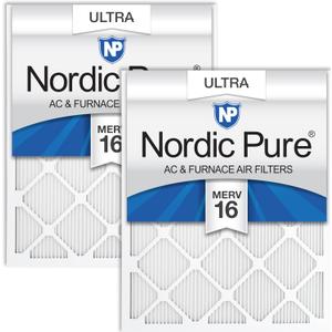 Nordic Pure 14x24x1 Pleated Ultra MERV 16 AC Furnace Air Filters 2 Pack | Actual Size: 13 3/4 x 23 3/4 x 3/4 Made in USA, Pro Strength HVAC Filtration, Fine Particles, Dust, Pollen & Pet Dander