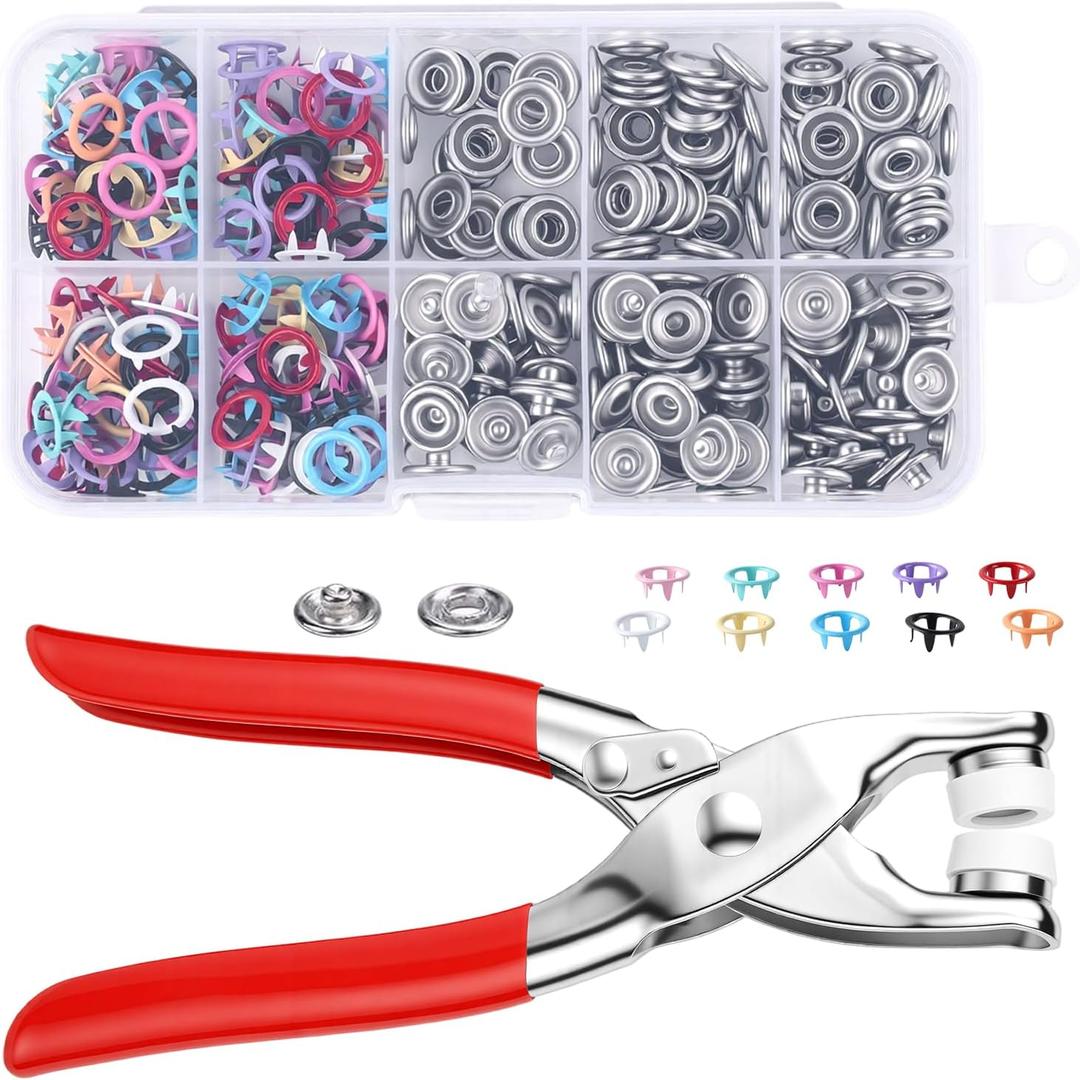 100 Sets Metal Snap Button Kit, with Fastener Plier, New Snaps for Fabric, Snap Buttons for Sewing Fasteners, Suitable for DIY Crafts, Clothing, Sewing, and Fabric Projects