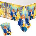 DoMiDoLa 2Pack Beauty and The Beast Tablecloth Disposable Tablecover Birthday Party Supplies and Decorations for Kid Boy Baby Shower Princess Tables 70"X42"